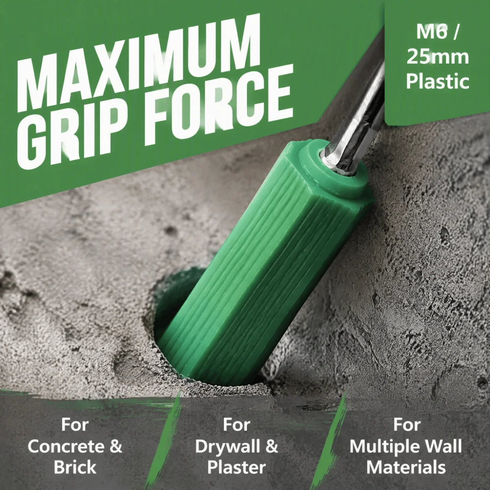 100pcs Durable Multi-Pack Drywall Plugs Green 1/4