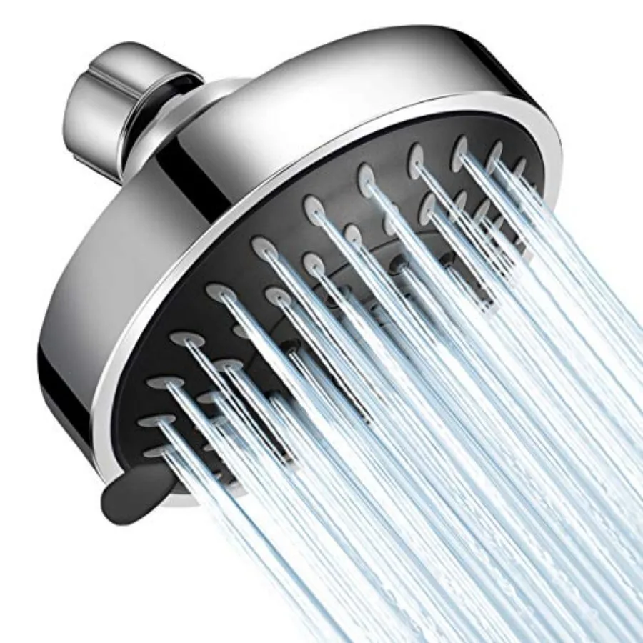 

High Pressure Shower Head 5 Settings Fixed Showerhead 4 Inch High Flow Bathroom Showerhead with Adjustable Brass Ball Joint for