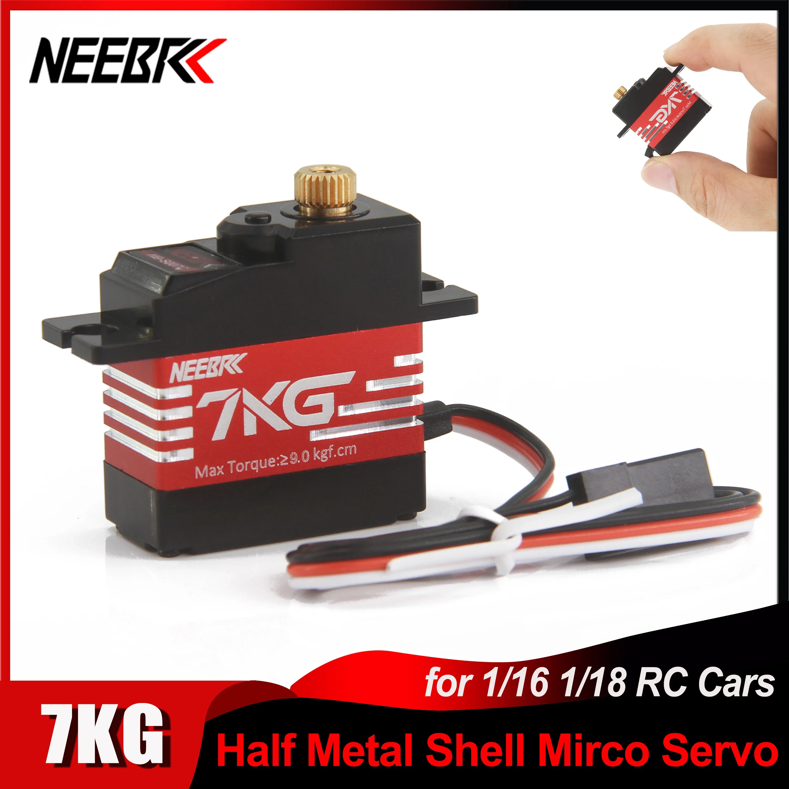 

NEEBRC 7KG Waterproof 21G Half Aluminum Case Metal Gear Micro Servo for 1/18 1/16 RC Car Wltoys 144010 MJX Hyper Go 14209 14210