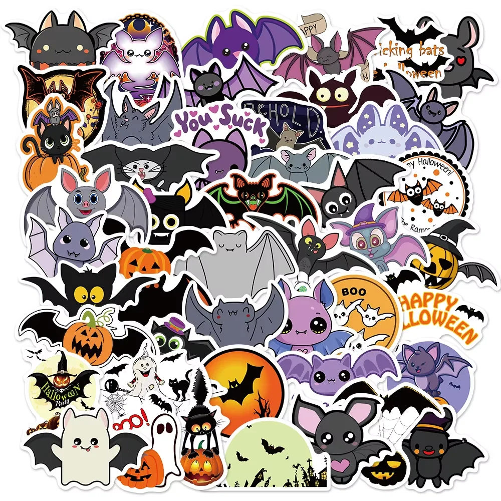 50/100 pçs halloween roxo morcego adesivos streetwear portátil feliz dia das bruxas elementos harajuku barra de parede moda sala estar adesivo