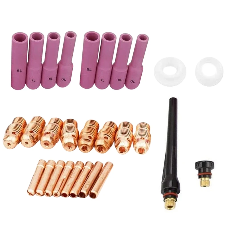 Accessories TIG Consumables KIT Long Alumina Nozzle Cups Collets Bodies FIT TIG Welding Consumables PTA DB 17 18 26 28PK