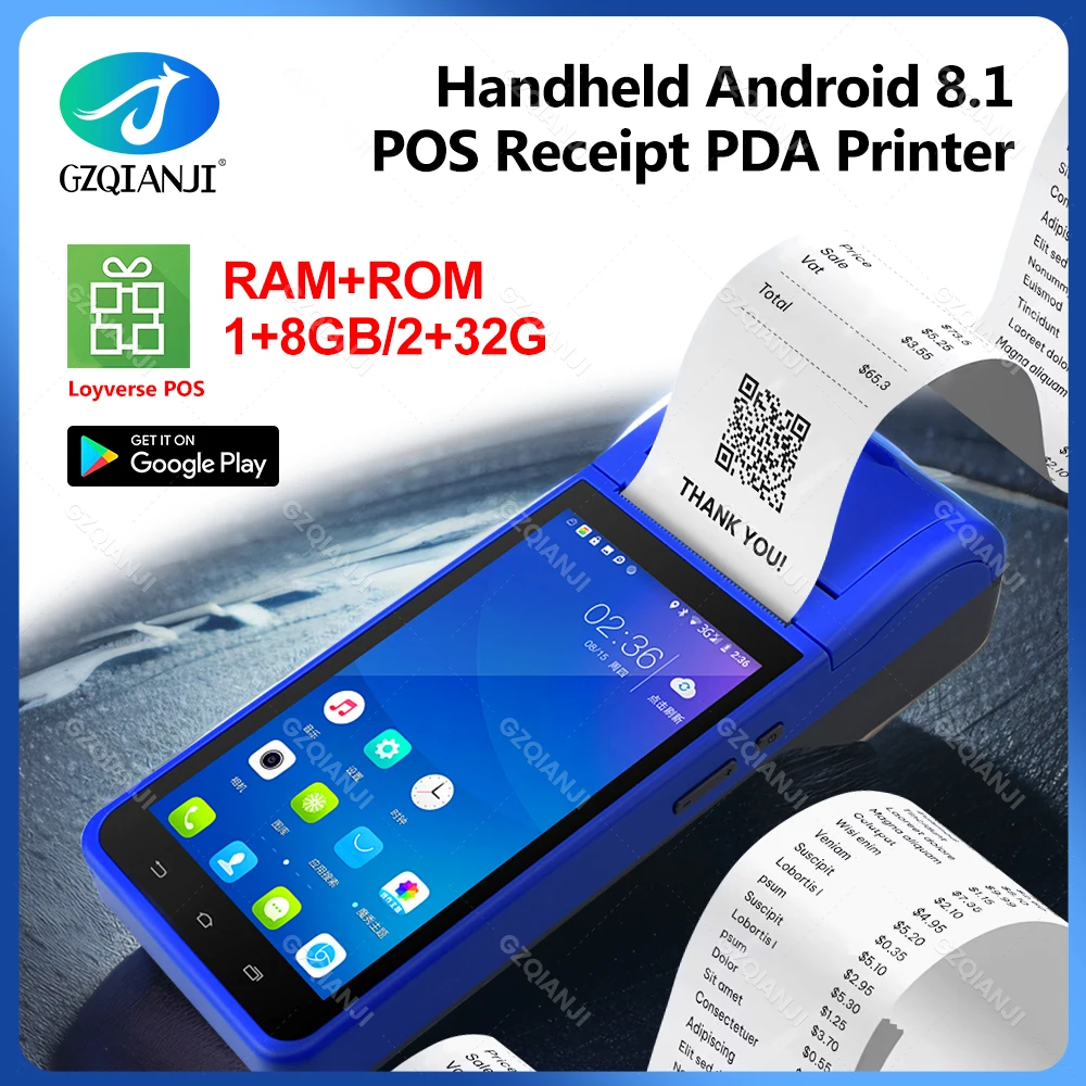 

PDA POS Handheld Android 8.1 Pos Terminal 58MM Receipt Printer Portable Bluetooth WiFi 3G All in One Decive for SII Loyverse