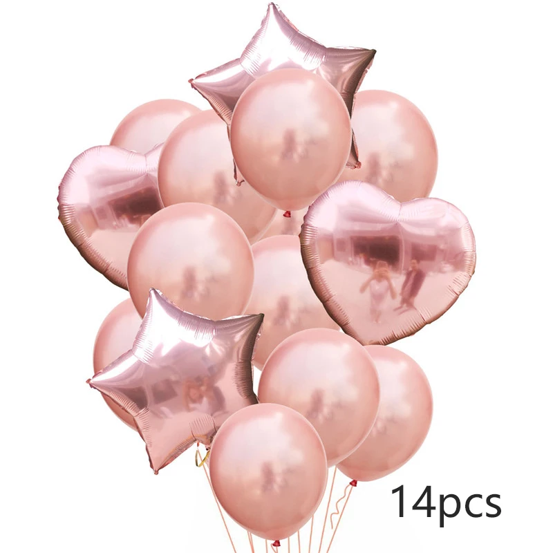 بالونات لحفلات الزفاف وأعياد الميلاد باللون الذهبي الوردي، بالونات من رقائق معدنية لحفلات أعياد الميلاد السعيدة، مستلزمات ديكور حفلات الزفاف والذكرى السنوية