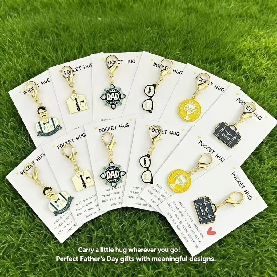 1/5/10/20/50/100pcs Father's Day Keychain Set for Adults of All Genders - Metal Pocket Hug Gift with Thank You Card ~ Zinc Alloy