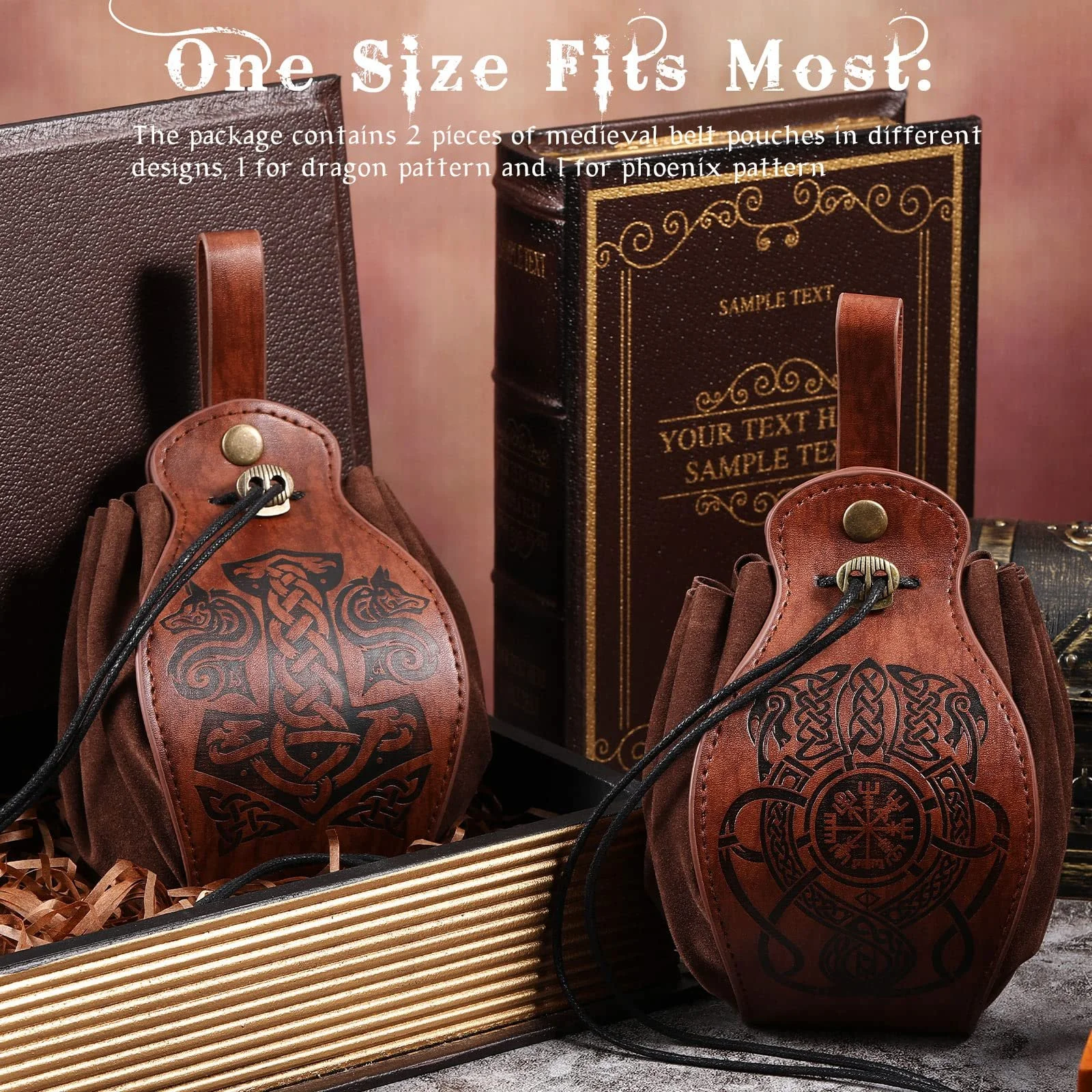 Genuine Leather For DND Dice Bag Tray 5 Celtic Designs Cute Drawstring Pouch for D&D Roleplaying RPG Gift Ideas Coin Purse