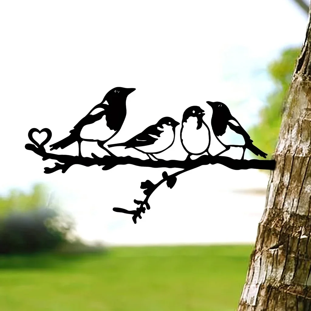 Cifbuy 1pc vier Vögel auf Zweig Stahl Silhouette Metall Wand kunst Hausgarten Hof Terrasse im Freien Statue Pfahl Dekoration perfekt