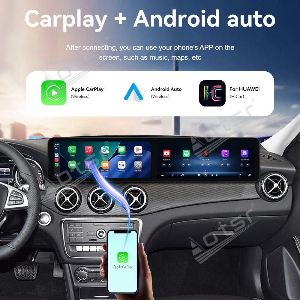 

12,3-дюймовый автомобильный радиоприемник с двойным экраном для Mercedes Benz GLA 2014-2019, автомобильный мультимедийный видеоплеер, GPS-навигация, Carplay, автомобильный радиоприемник