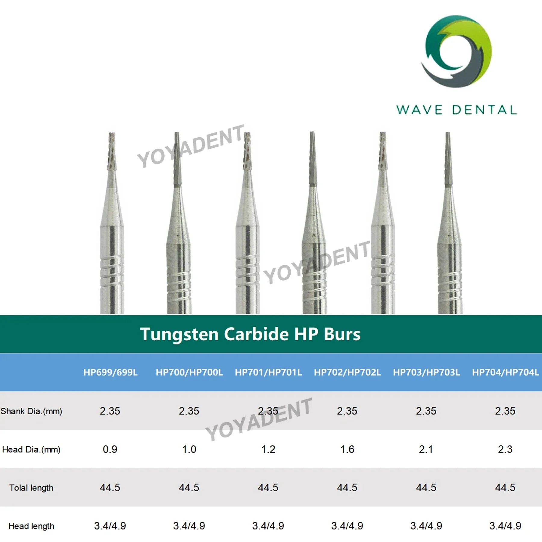 Fraises dentaires en carbure de tungstène, fraises dentaires ondulées, HP Dia, 2.35mm pour cône antarctique droit, pièce à main, outils de dentiste, 5 pièces