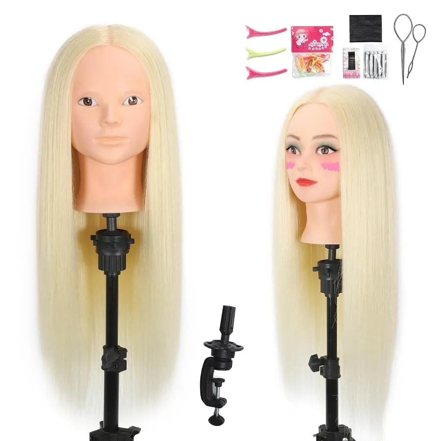 

Голова манекена 70, косметологический манекен для настоящих волос, кукольная голова для практики макияжа и обучения парикмахерскому искусству, идеально подходит для салона Профе