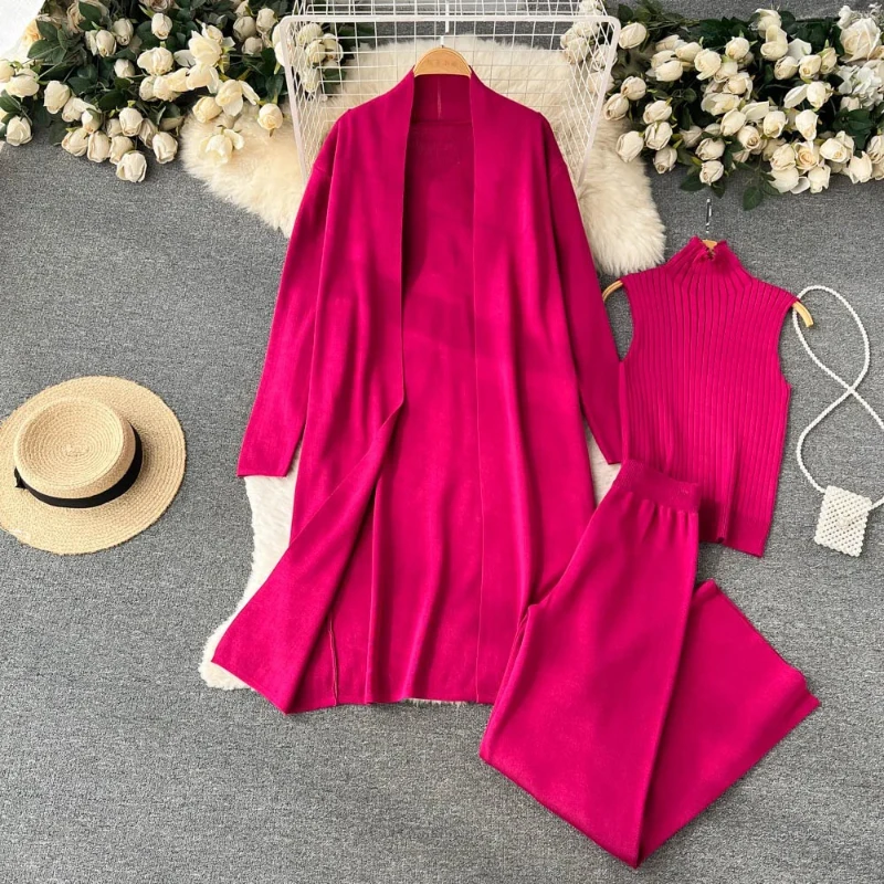 

Spring Autumn 3 Piece Women Cardigan Tracksuits Fashion Knitted Pant Set Ladies Sweater Suit Vintage Fashion Ladies 3 Piece Set