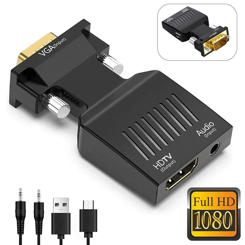 

VGA to HDMI-compatible Adapter Converter 1080P With 3.5mm Audio Cable For PC Laptop to HDTV Projector Video Audio Converter