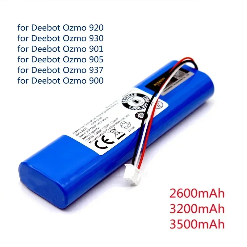 Bateria de substituição para Ecovacs Deebot Ozmo, Robot Aspirador, Bateria de iões de lítio, 14.4V, 2600mAh, 920, 905, 905, 900, 900