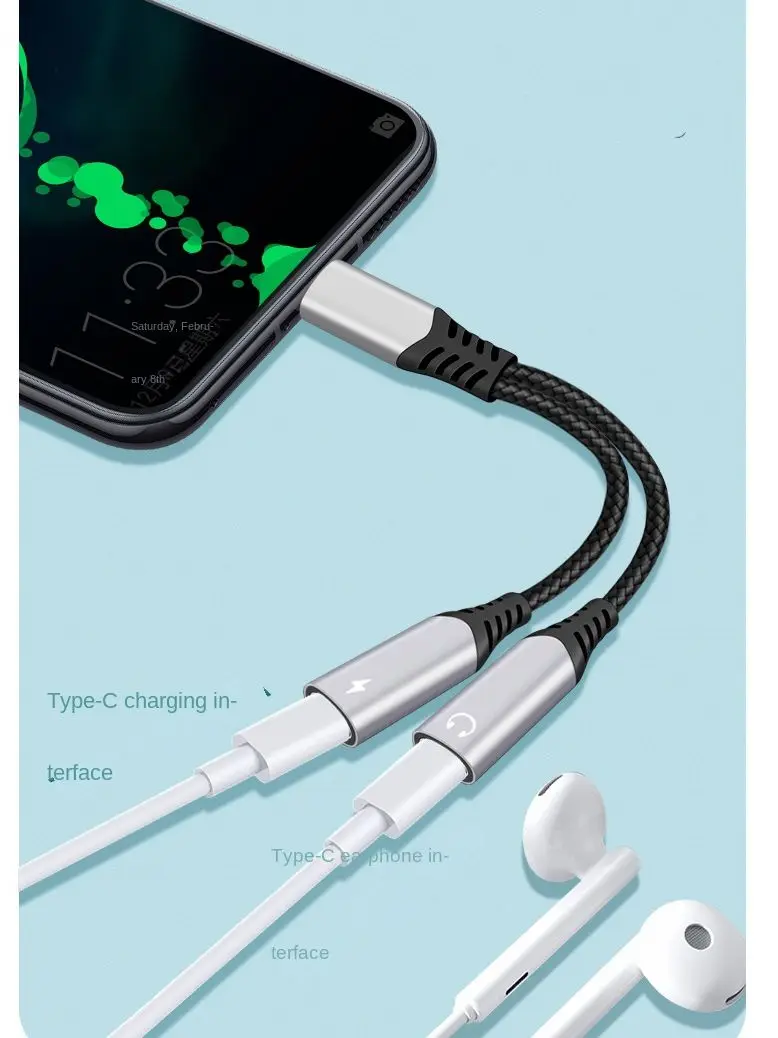 60W  USB C Splitter 2 in 1 USB C to Dual USB C Audio Charging Adapter Type C Headphone Jack Fast Charging Cable Accessorie