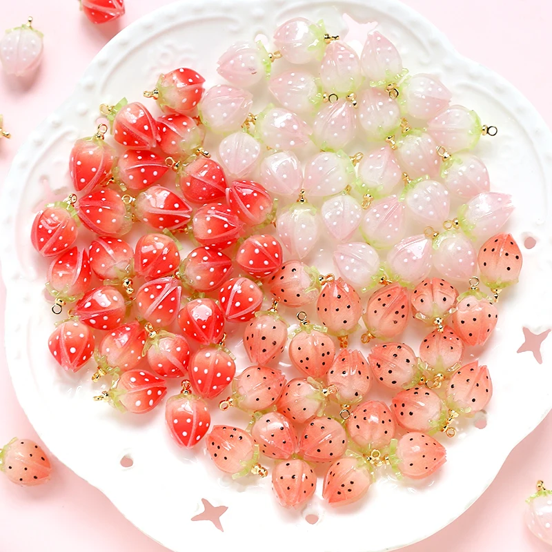 2 pieces  Simulated cute strawberry heat shrinkable resin pendant  DIY jewelry necklace bracelet earrings  Accessories materials