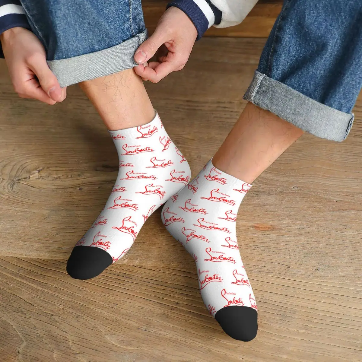 custom Fashion Printing Christians High Heels Socks for Men Women Stretchy Summer Autumn Winter Louboutins Crew Socks