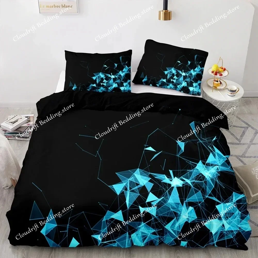 3D Print Red Glowing Polygonal Grid Pattern Bedding Set Fashion Duvet Cover Set And Pillowcase Queen Size Quilt Cover