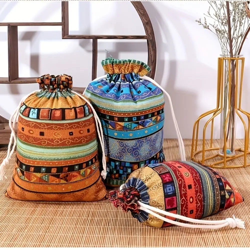 

Egyptian Pattern Linen Gift Bags Cotton Multi-size Candy Storage Bag Multi-color Portable Drawstring Storage Bags