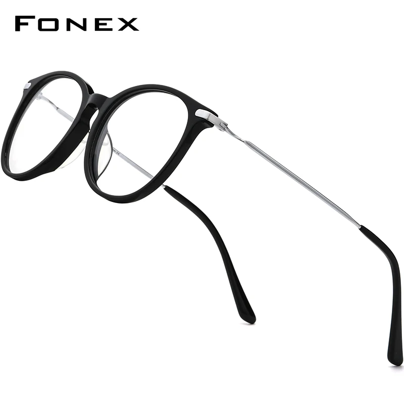 FONEX Titanium Eyeglasses Frame Men 2021 Retro Round Glasses Women Acetate Spectacles Eyewear F85670