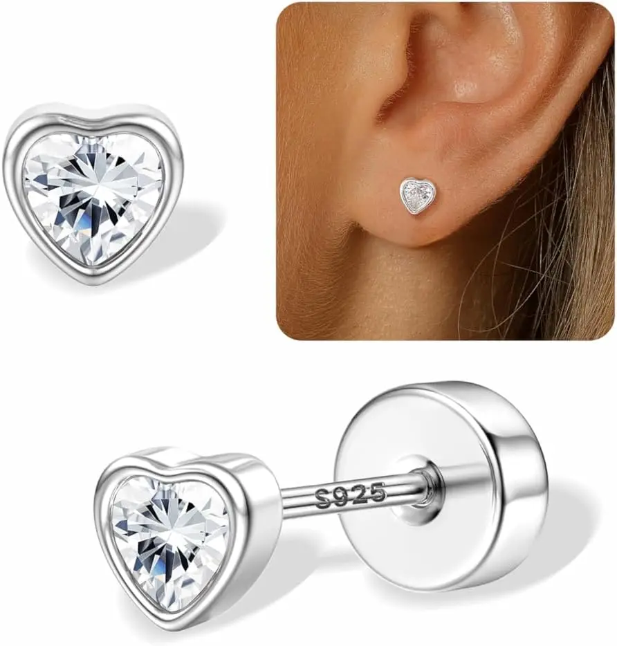 

Sterling Silver Stud Earrings for Women Girls Tiny Flat Back Earrings Hypoallergenic Silver Flower
