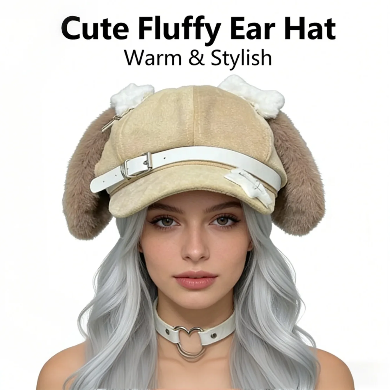 

Серый берет с ушками щенка, милый дизайн, повседневная универсальная декоративная шапка для девочек