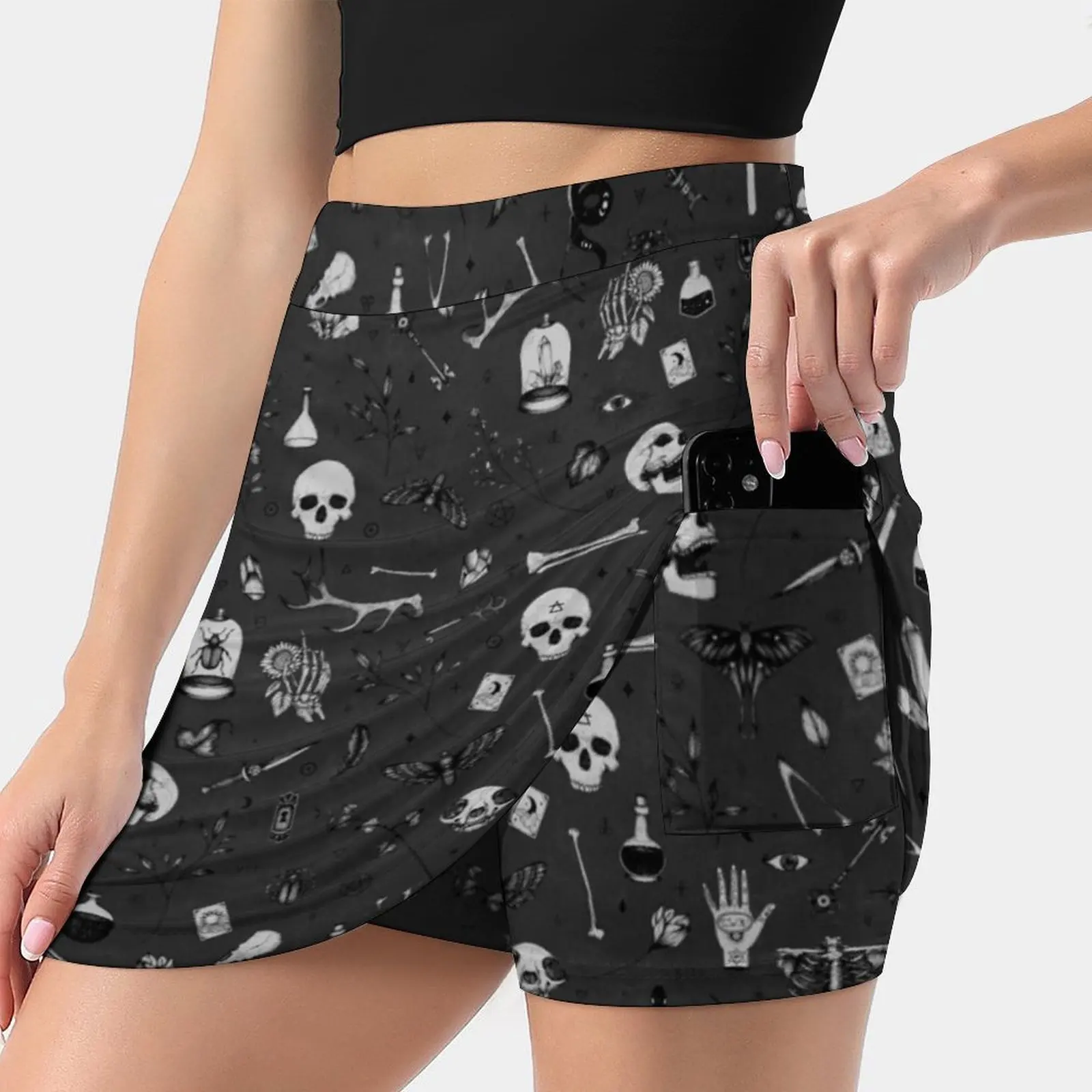 Dark Grey Witchy Pattern Women's skirt Aesthetic skirts New Fashion Short Skirts Witch Pattern Witch Witchcraft Wicca Witchy