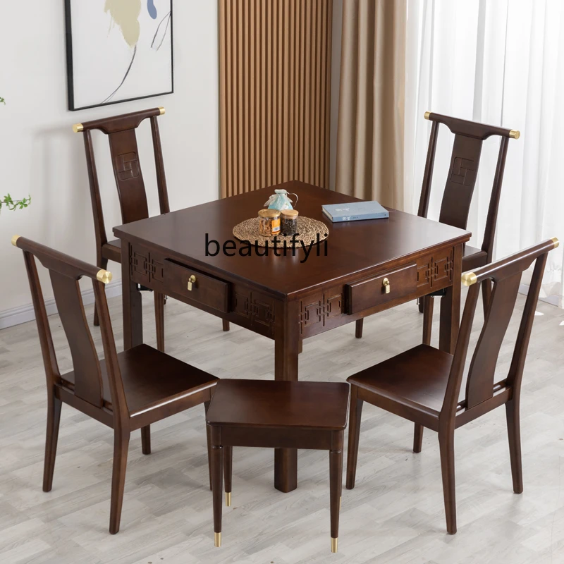 

Solid Wood Mahjong Table Dining Table Integrated Mahjong Machine Dual-Purpose Wood Automatic Multi-Function Mute Electric