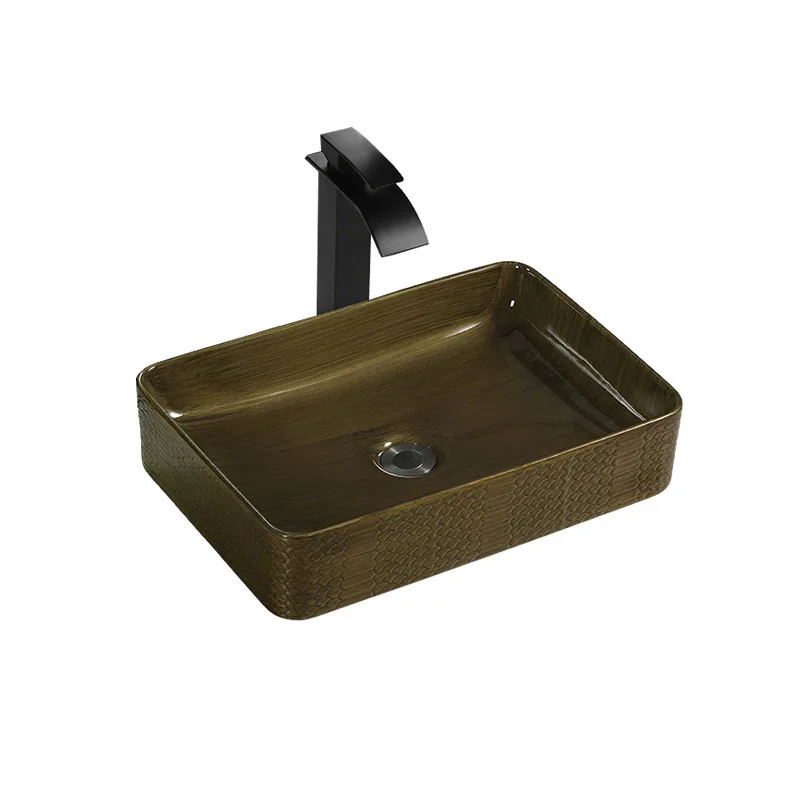 

Ceramic table wash basin electroplated gold under table basin engraved European art basin