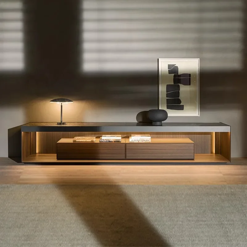 Minimalist living room floor cabinet, TV cabinet 2025 new Italian style, light luxury high-end rock slab, TV cabinet