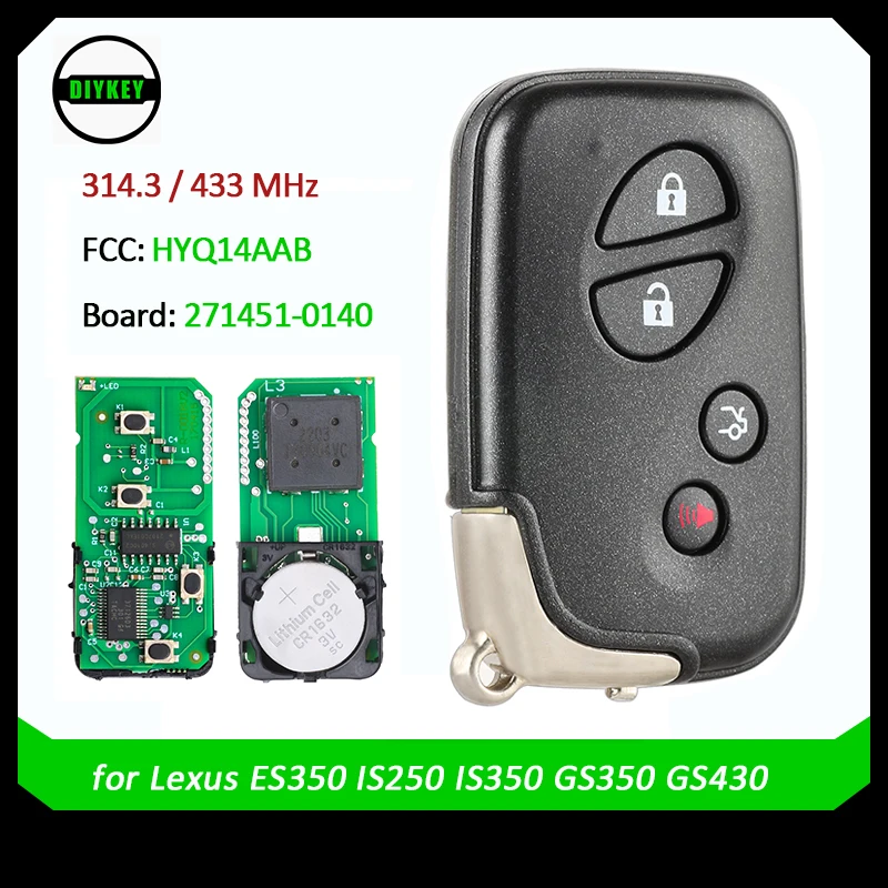 

DIYKEY Smart Key Keyless Remote Fob for Lexus ES350 GS350 GS430 GS450H GS460 IS250 IS350 LS460 HYQ14AAB Board: 271451-0140