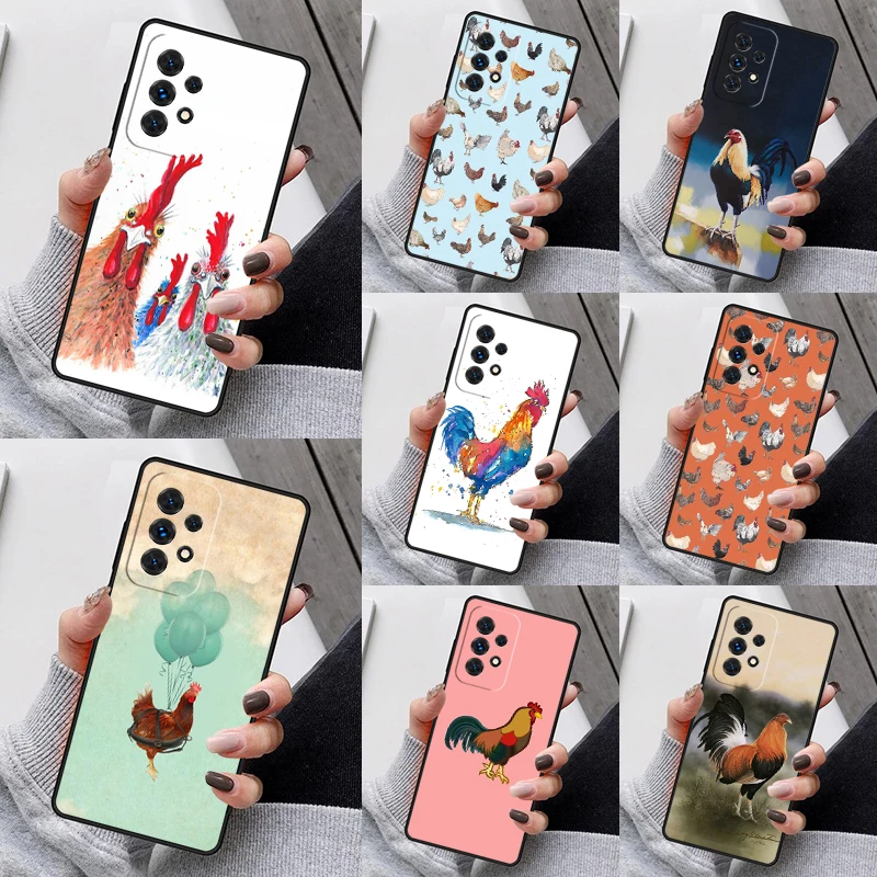 Cartoon Chicken Rooster Phone Case For Samsung Galaxy S23 S21 S20 FE S24 S22 Ultra Note20 S10 S9 S8 Plus A40 A52 A12 A13 A53