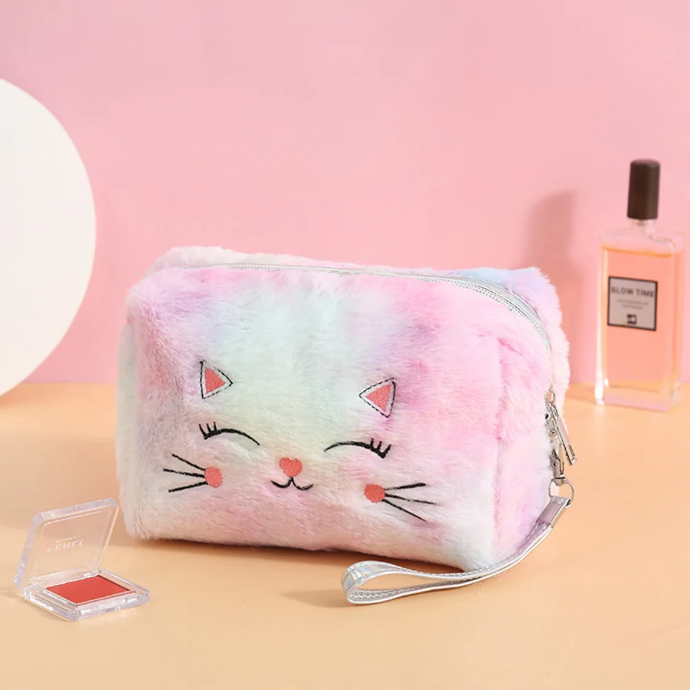 Astuccio in Peluche Carino a Forma di Gatto dei Cartoni Animati Kawaii con Cerniera, Grande Capacità, Morbido, per Matite, Scuola, Cosmetici e