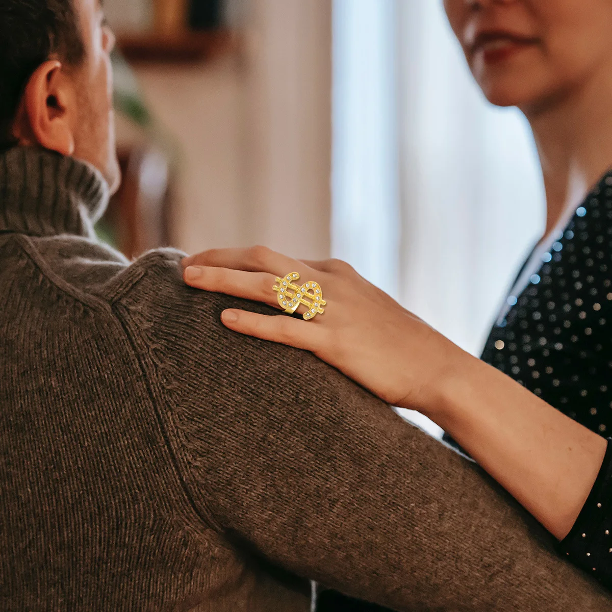 2 قطعة خاتم الماس المحفور قابل للتعديل حلقة مفتوحة للنساء موضة الشرير نمط المال مجوهرات ارتداء اليومي هدية للذكرى السنوية #3