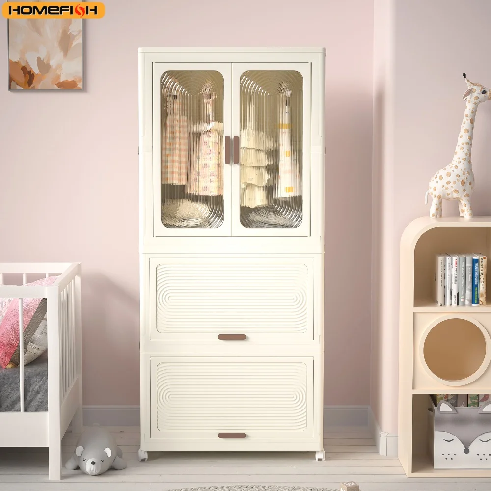 Organizzatore portatile per armadio guardaroba per vestiti, cassettiera, porte magnetiche con 4 cubi e asta per appendere, 10 grucce
