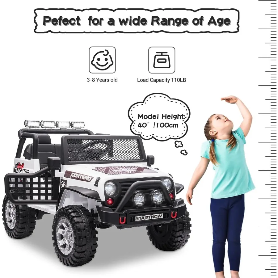 子供用2人乗り乗用車、12V電動カートラック、男の子向け（3～8歳）、リモコン付き、スプリングサスペンション、音楽/USB、ホーン、4輪バッテリー