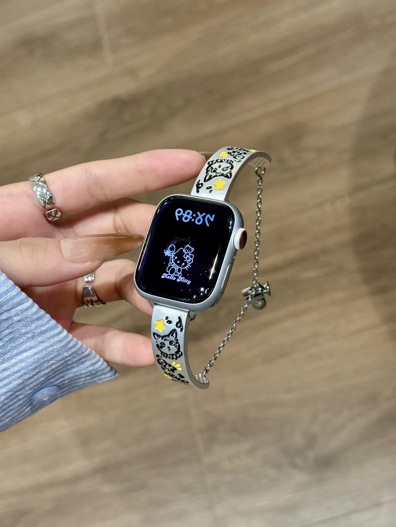 Металлический гибкий браслет с граффити Cat для Apple Watch Band 10S 42/46 мм 49Ultra SE, регулируемый ремешок-цепочка для Iwatch 38/41/45 40/44
