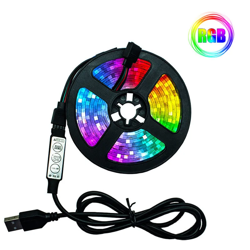 Kit de tira LED 5050 RGB 5V de baixa tensão à prova d'água com controle remoto de 24 teclas para iluminação ambiente