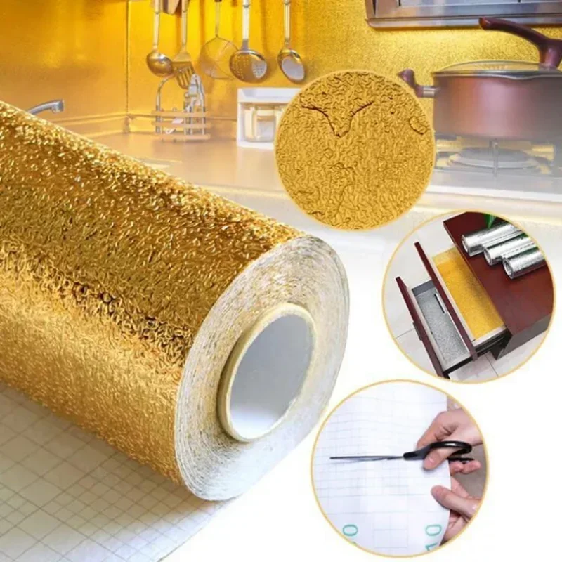 Kitchen Oil-proof Self Adhesive Stickers Stove Anti-fouling High-temperature Aluminum Foil Wallpaper Cabinet Film Contact Paper