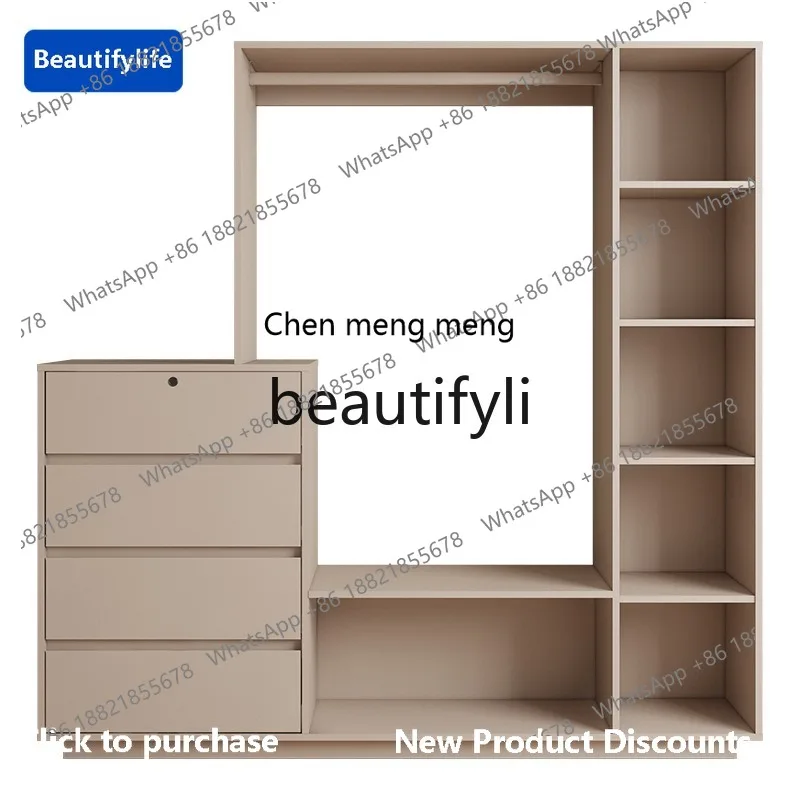 

cqy Bedroom Chest of Drawers and Coat Rack Integrated Multi-Functional Floor-Standing Clothes Rack Storage Cabinet