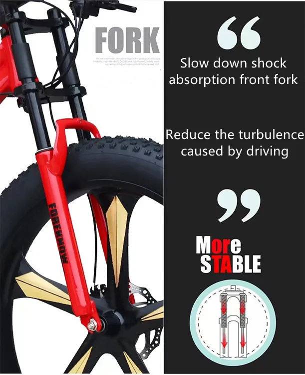 4.0 wide tires High carbon steel frame rappelling variable speed Mountain bike Off-road Beach Snow Bicycle Double disc brake