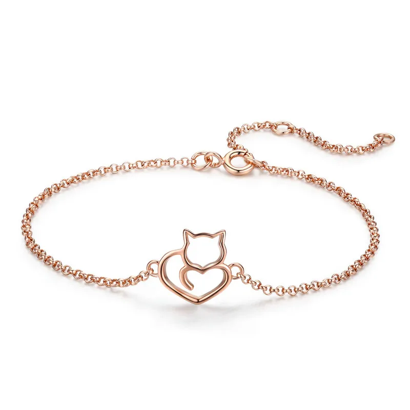 Bamoer 100 % 925 Sterling Silber Mini-Katze vergoldetes Armband Einfache schöne Kitty-Kette für Frauen Verstellbarer All-Match-Schmuck
