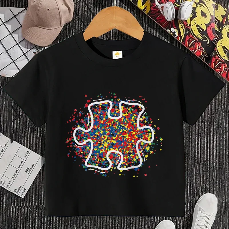 Short Sleeve Tee Children Clothing Autism Awareness Puzzle Kids T-shirt for Girls Boys Comfortable Harajuku Fashion Graphic Tops