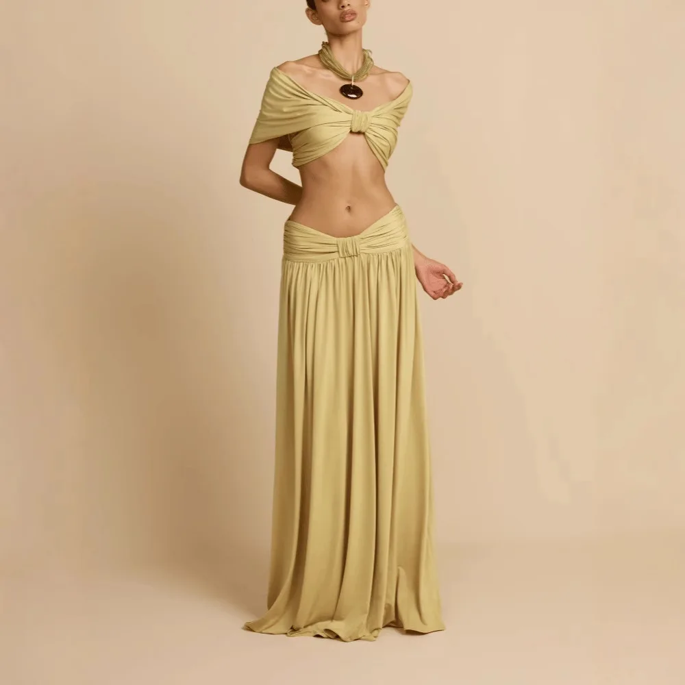 

Retro One oulder Sexy Par Set Long Skirt High Waist ort Sve Adult Women's Faionable Ele Birthday Celebration O...
