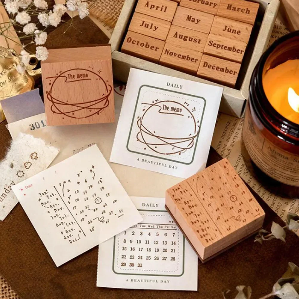 1 Set Wood Stamps Time Date Week Pattern For Handmade DIY Diary Scrapbooking Cards Embossing Craft Scrapbooking Supplies