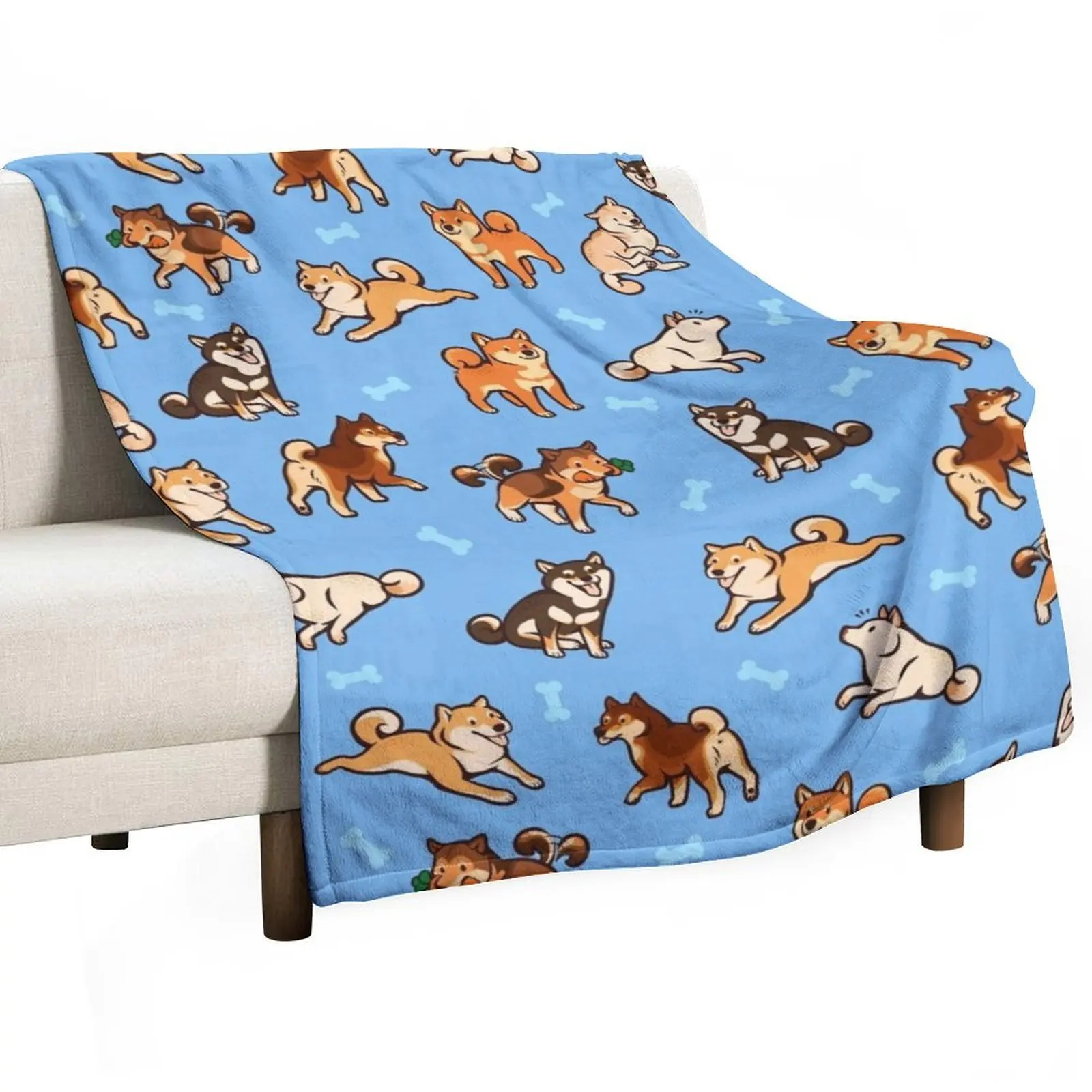 

shibes in light blue Throw Blanket Loose Luxury Throw Decorative Beds For Decorative Sofa Blankets