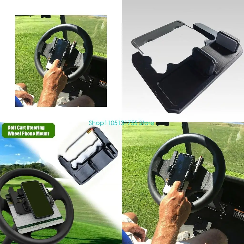 K0EF Clip On Golf Cart Phone Holder for Steering Wheel, Matte Black PLAs Organizers with Pencil Slot, Tees Compartments and