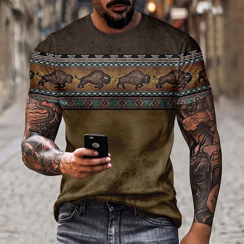 Ethnic Retro Pattern T Shirt For Men Exquisite 3D Printed Tees Summer Casual Short Sleeve Round Neck Tops Loose Street T-Shirts