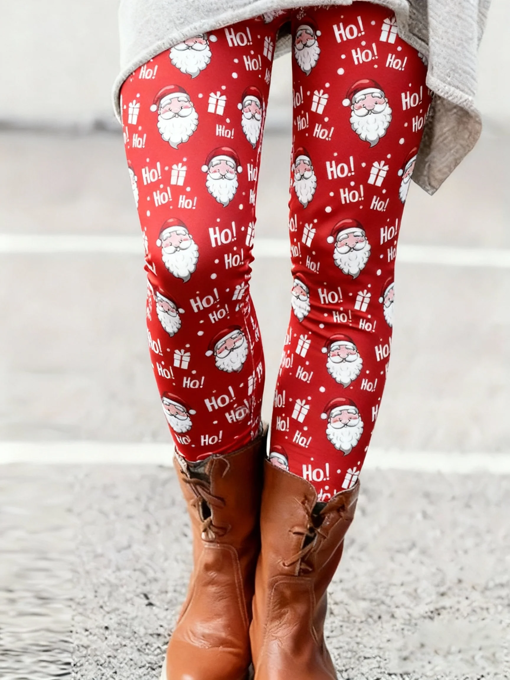 سراويل اليوغا النسائية لعناصر عيد الميلاد للخريف والشتاء في الهواء الطلق سراويل ضيقة عصرية للشارع تصميم إبداعي سراويل مرنة عالية الخصر #4