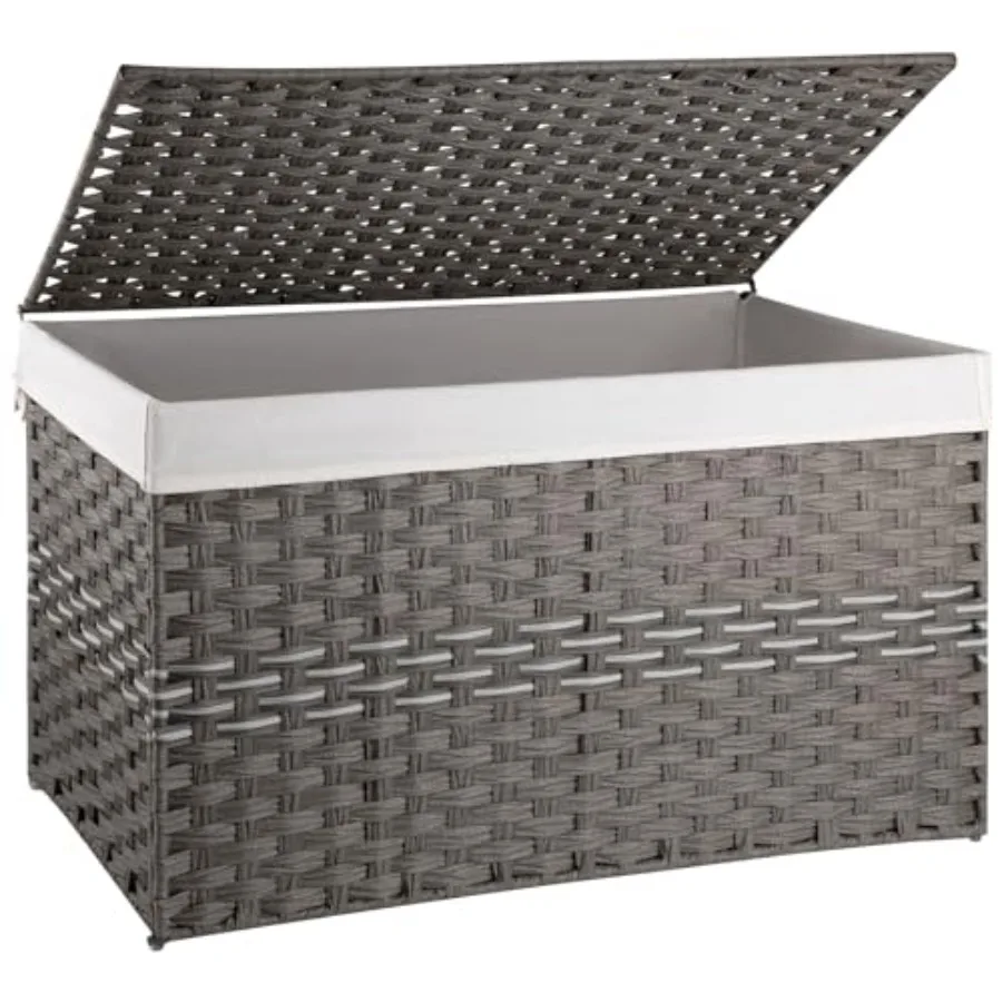 

Большая корзина для хранения с крышкой, 42,3 галлона, корзина для одеял со съемным вкладышем, плетеная корзина с ручкой, складная корзина для белья