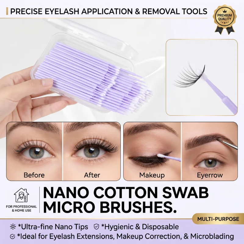 Disposable Eyelashes Extension Lash Removing Swab Individual Makeup Brush Fine Cleaning Cotton Swabs for Eyelash Extension Tools