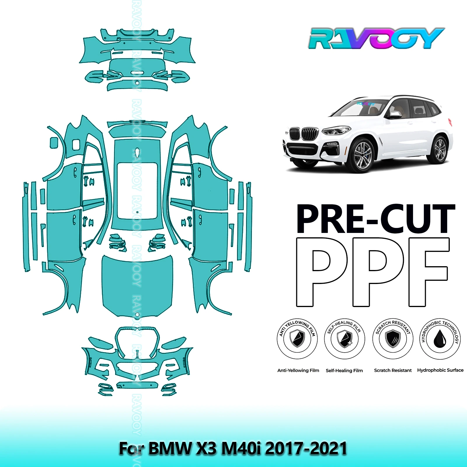 

For BMW X3 M40i 2017-2021 8.5Mil Precut Clear Bra Full Vehicle PPF Paint Protection Film